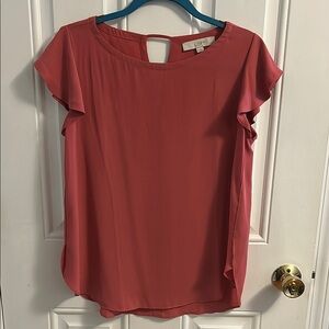 LOFT Pink Flutter Sleeve Blouse with Relaxed Fit